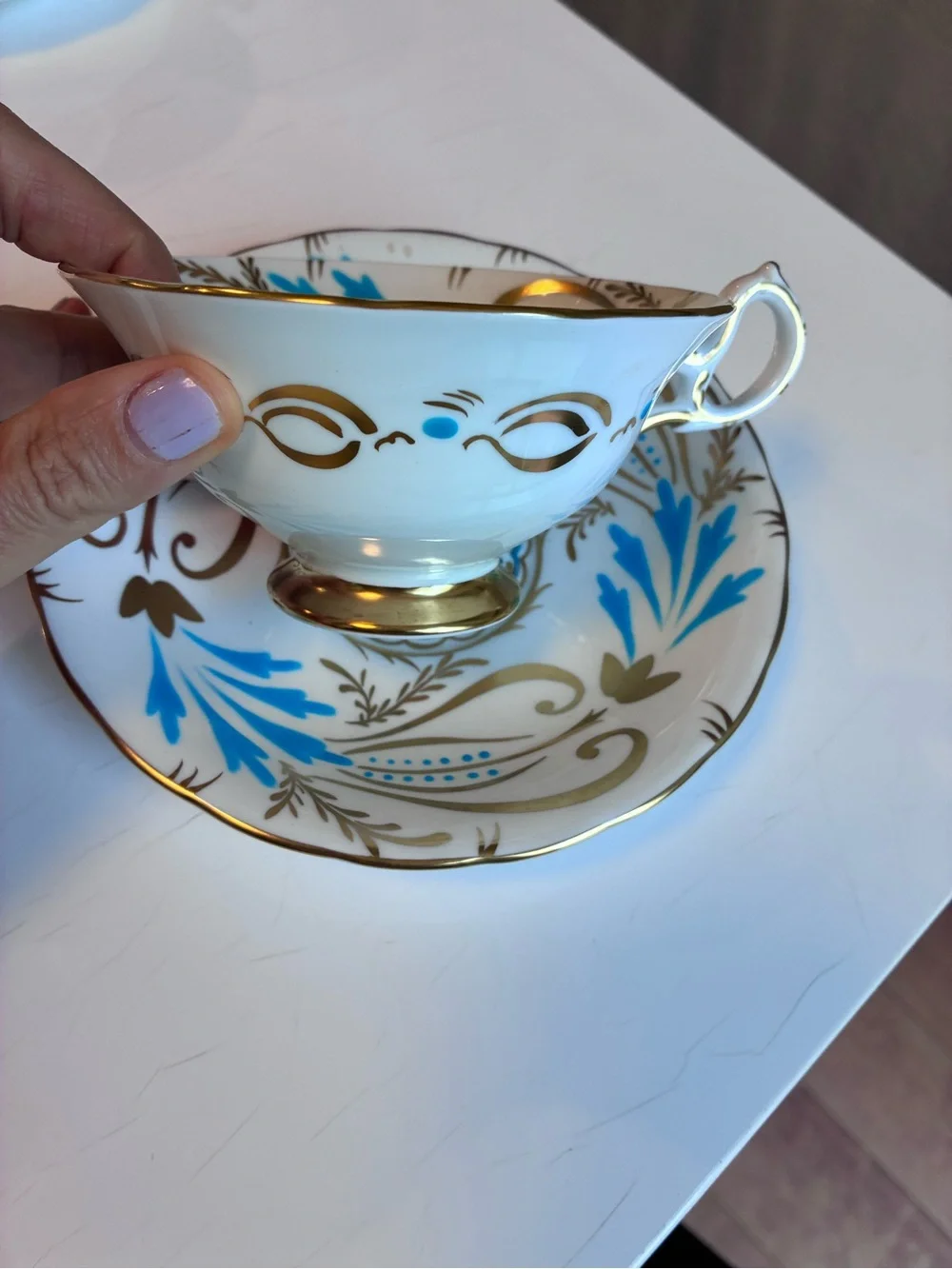 Royal Chelsea Blue & Gold Peacock Teacup and Saucer